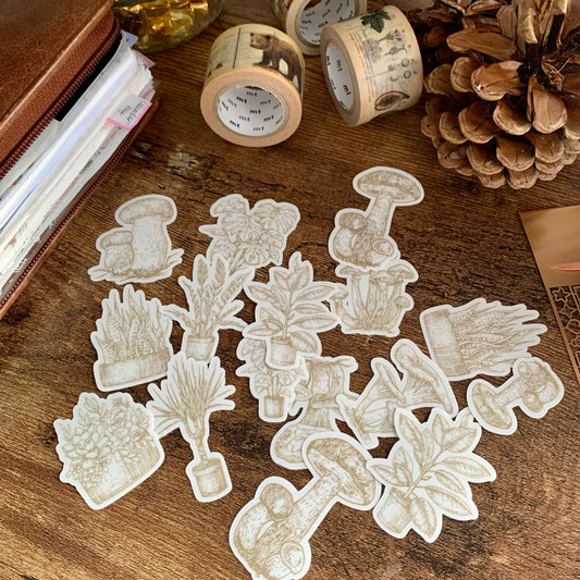 Mushroom & Plants Sticker Flakes - Pack of 16