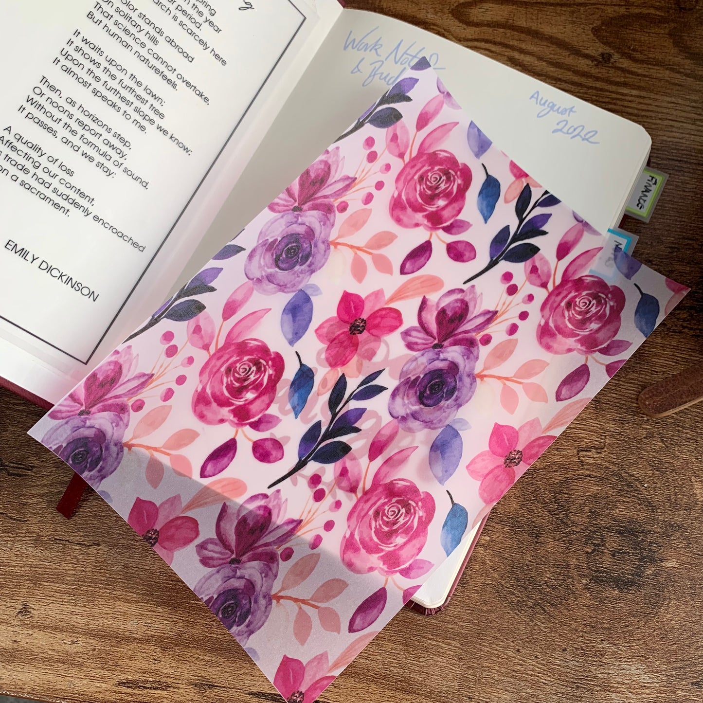 Deep Pink & Purple Watercolour Floral Pattern - Vellum Planner Dashboard - Olivia