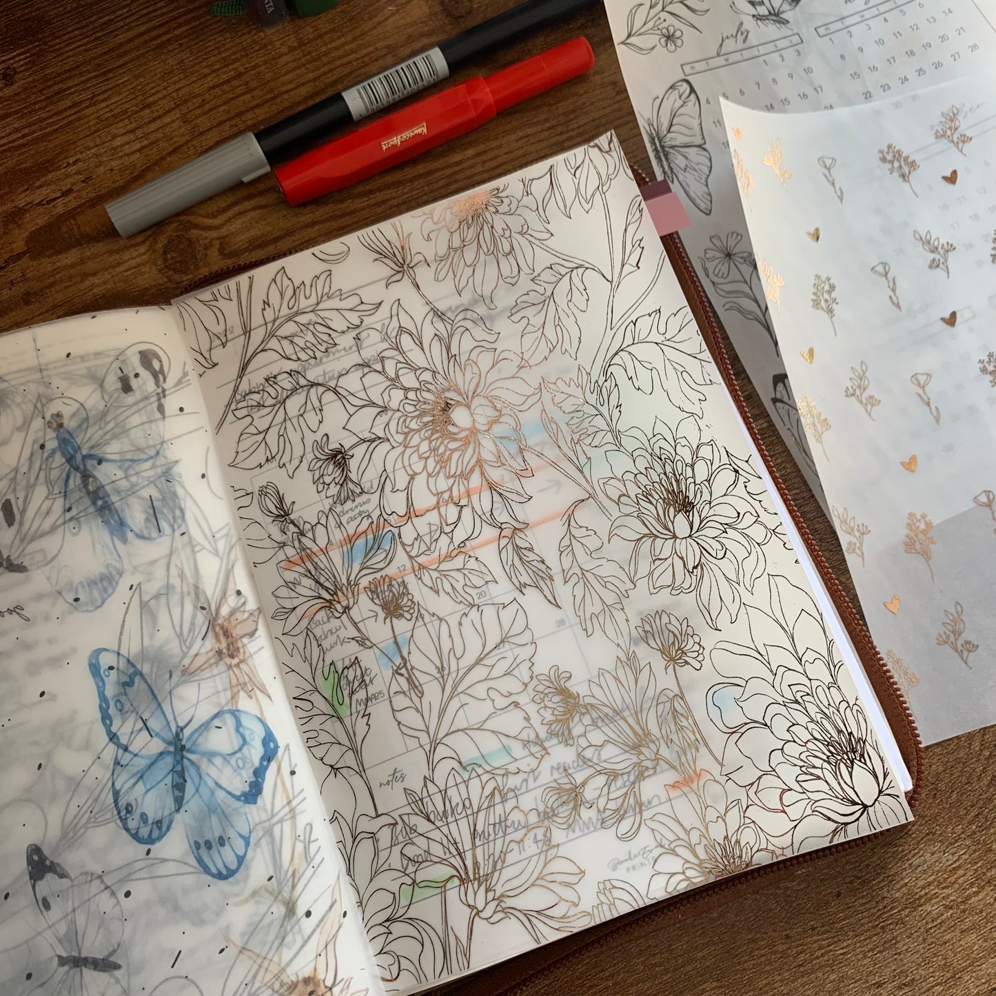 Rose Gold Floral Vellum X Acetate Planner Dashboard - Eliza