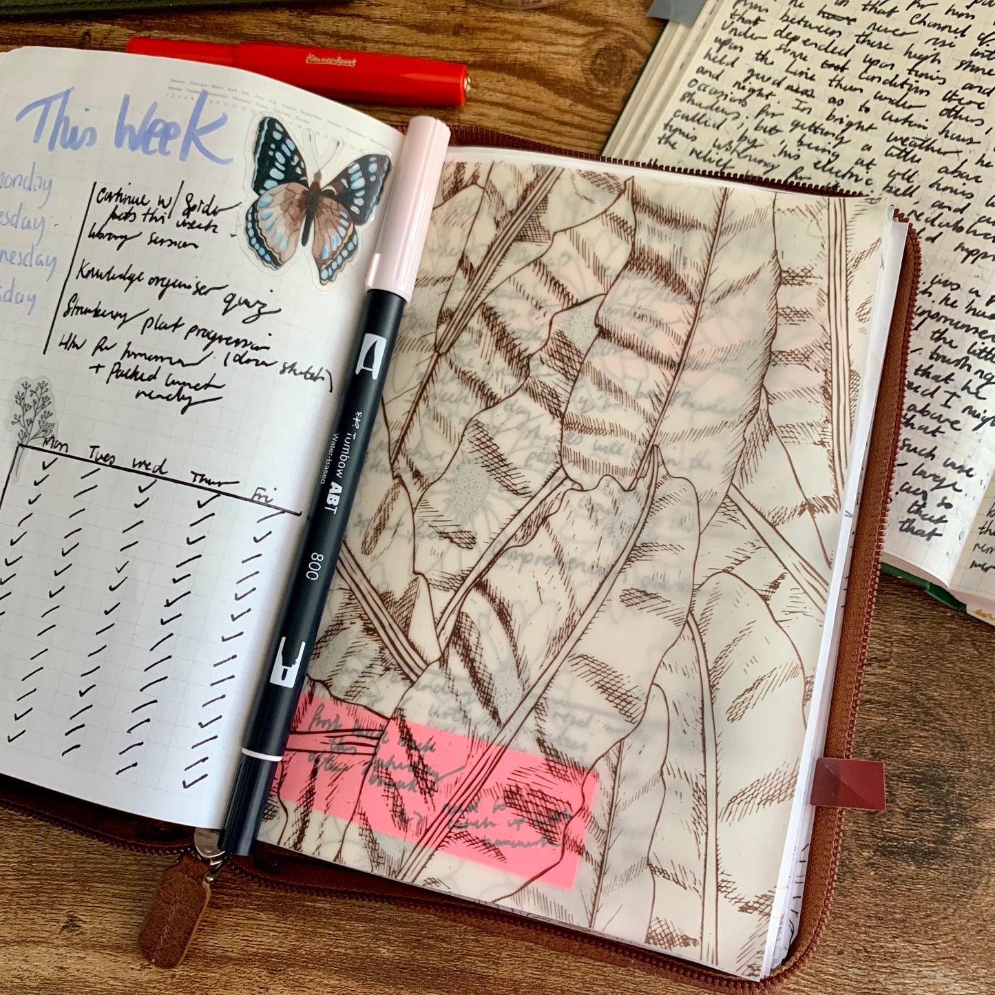Watercolour Brown Leaves Pattern - Vellum Planner Dashboard - Clarity
