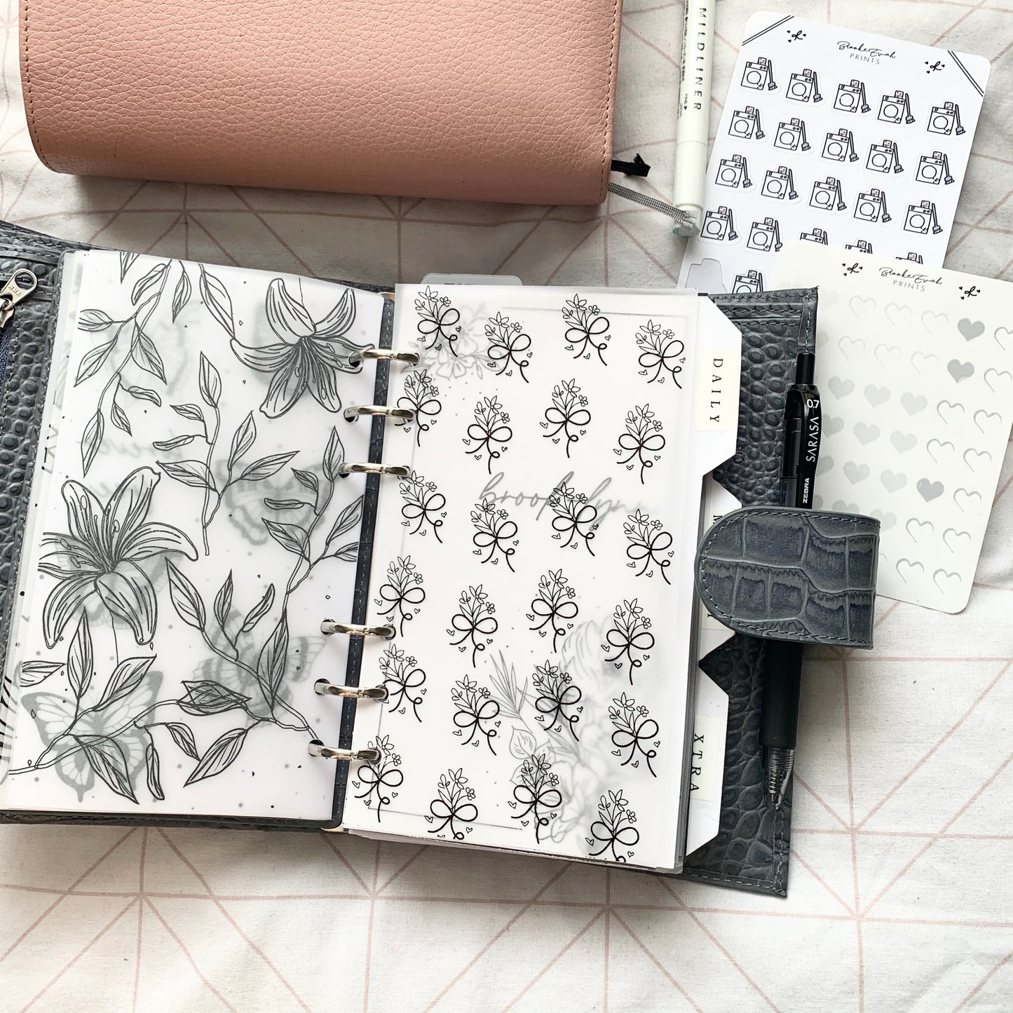 Printed Vellum X Acetate Planner Dashboard- Bow florals