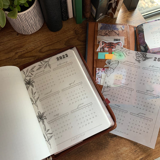 Printed Vellum X Acetate Planner Dashboards - 2023 Jan- June Calendar -Floral Outline