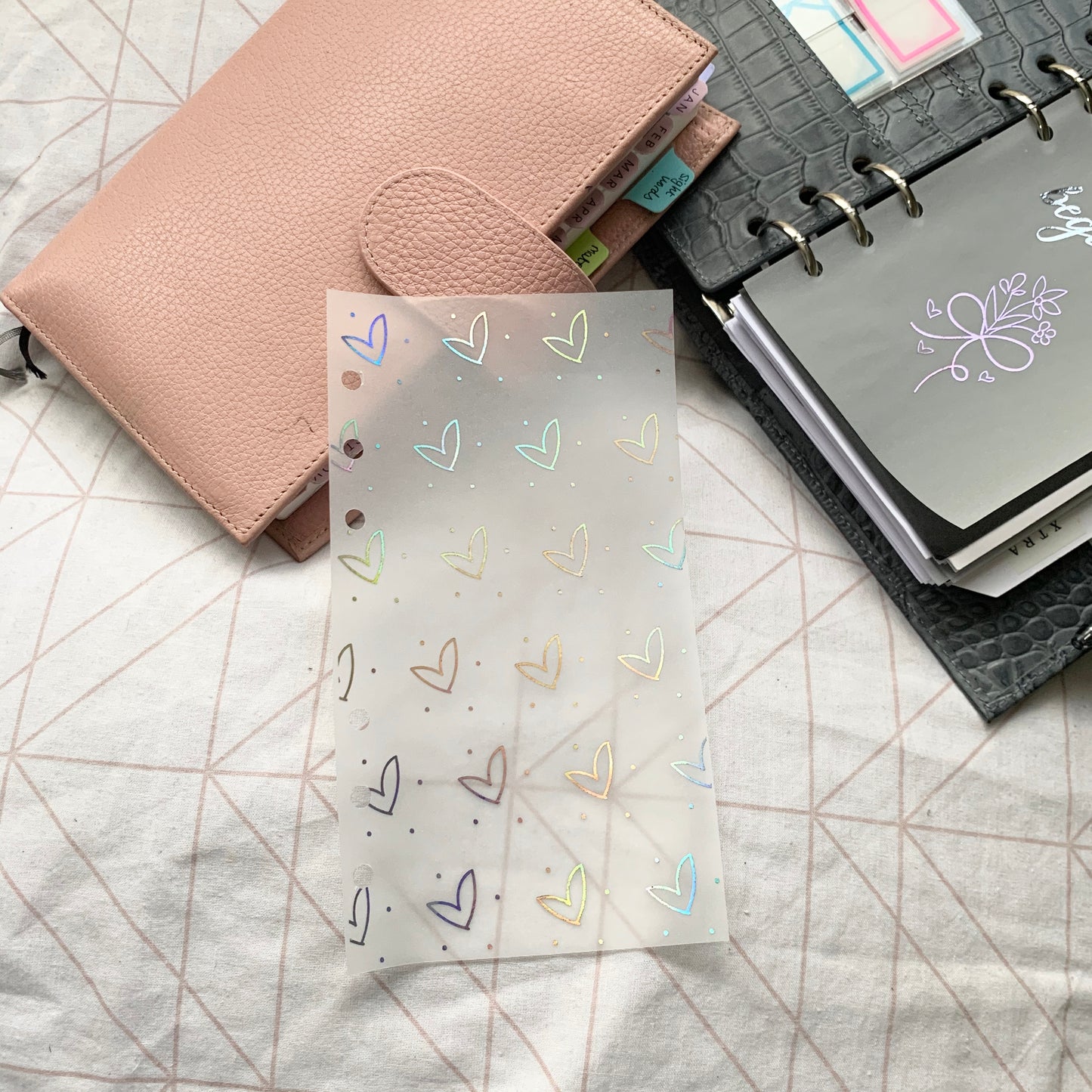 Printed Vellum Planner Dashboard- Hearts X Dots