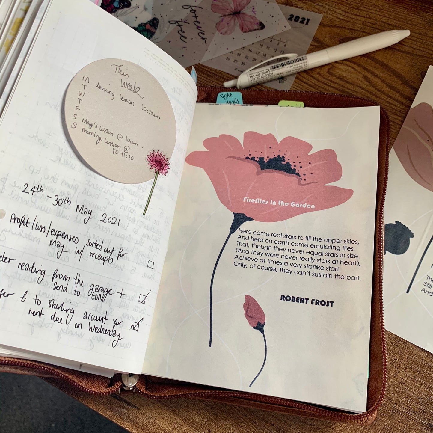 Printed Tomoe River X Vellum Planner Dashboard- Fireflies in the Garden
