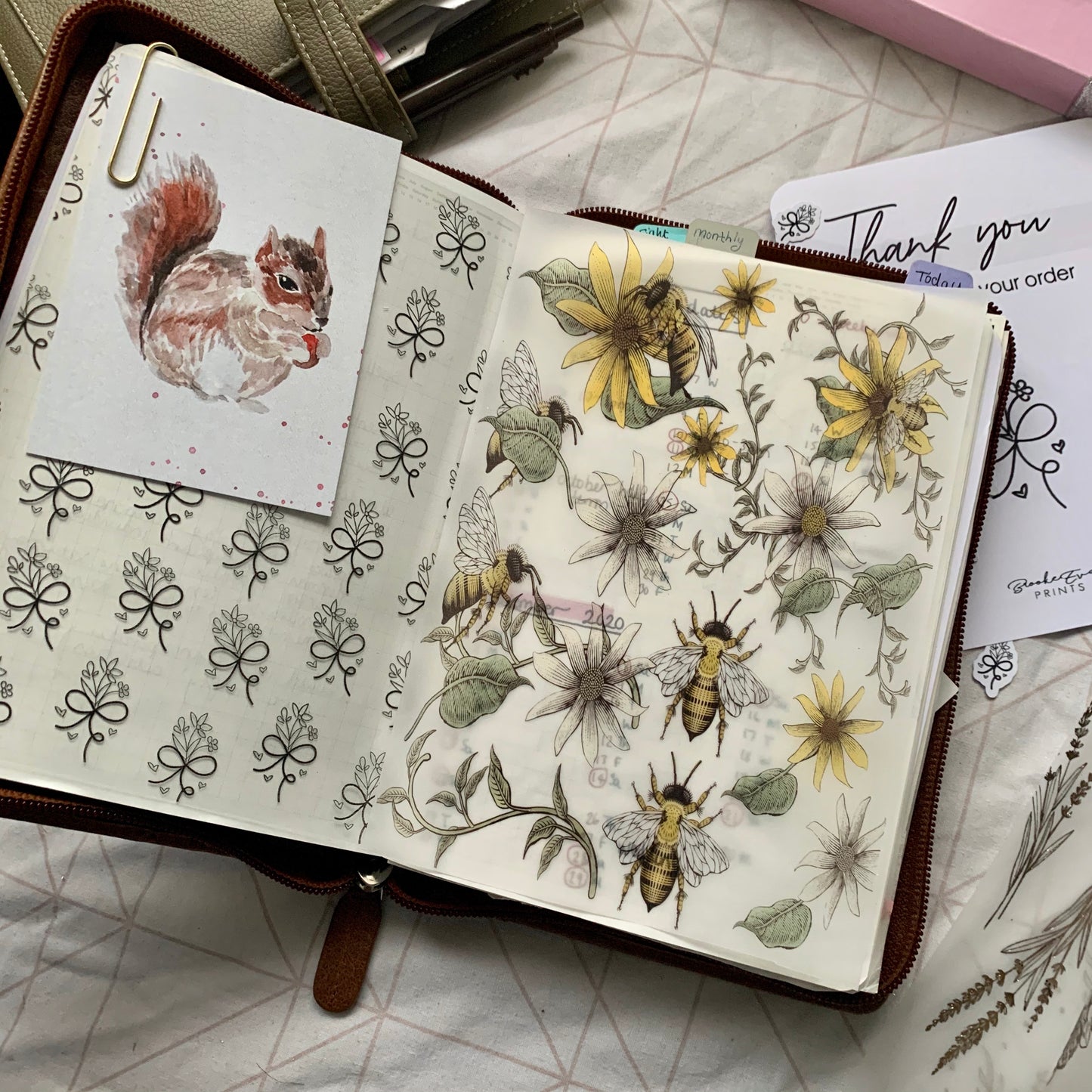 Printed Vellum Planner Dashboards - Bee vintage flowers