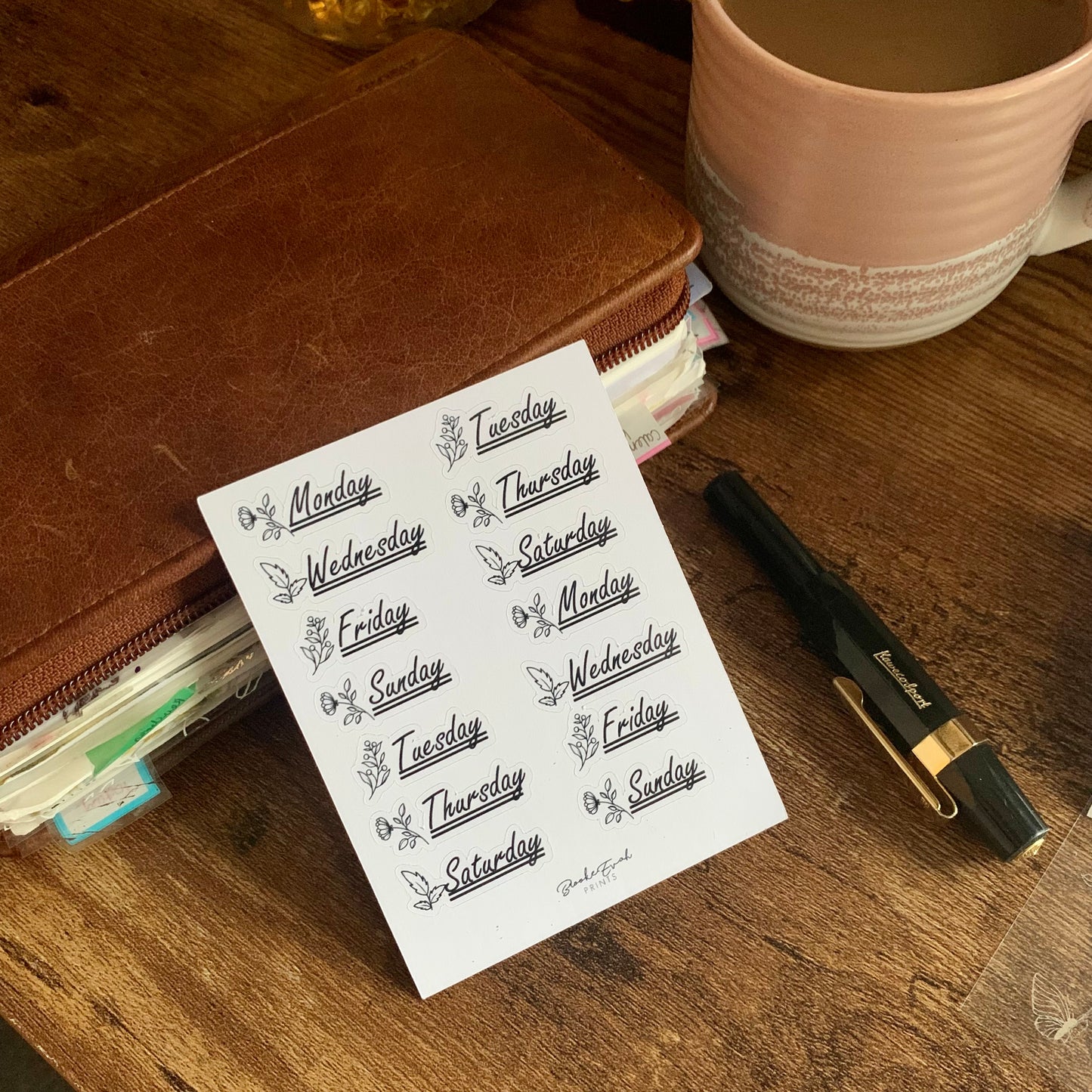 Hand drawn Botanical Days of the Week Stickers - Underlined