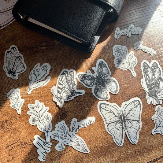 Sketch Butterflies & Floral Sticker Flakes - Pack of 15