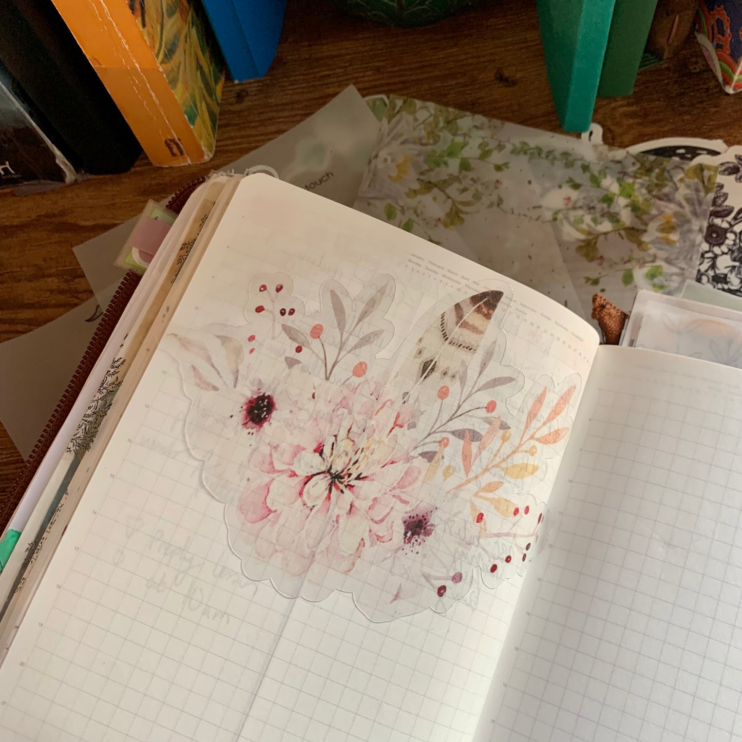Clear Floral & Feathers Sticker Flake - Set of 2 - Petunia & Shelley
