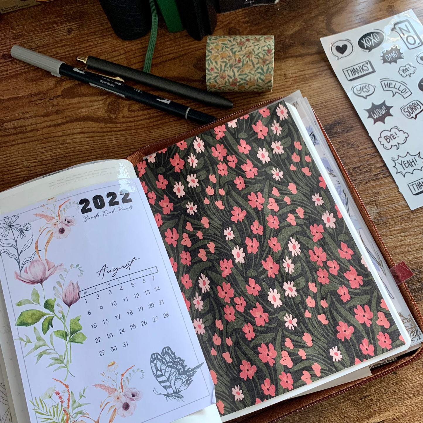 Red & Pink Small Flowers Tomoe River Paper Planner Dashboards- Angelina