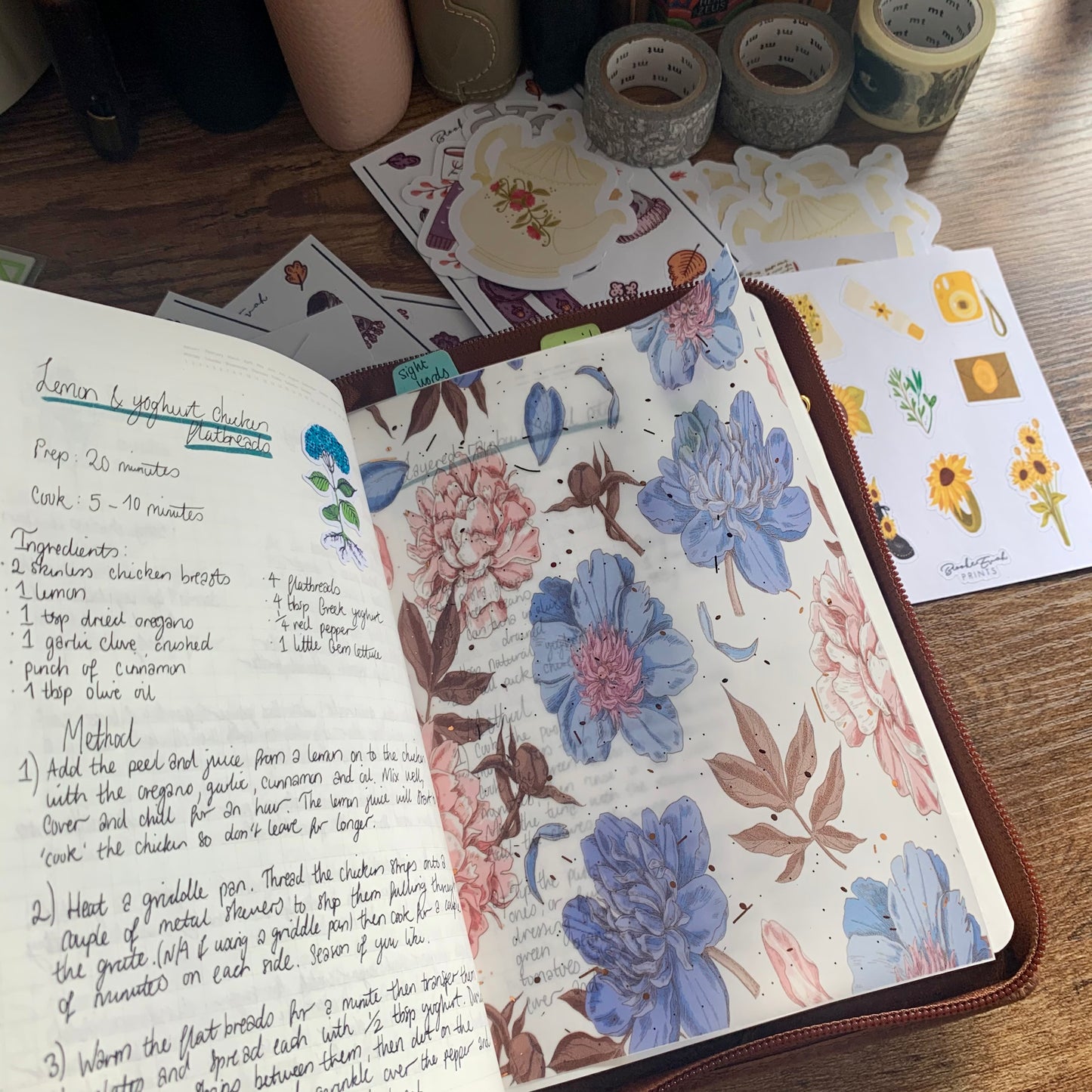 Water colour Blue & Mauve Hand drawn Floral Vellum Planner Dashboards - Dream