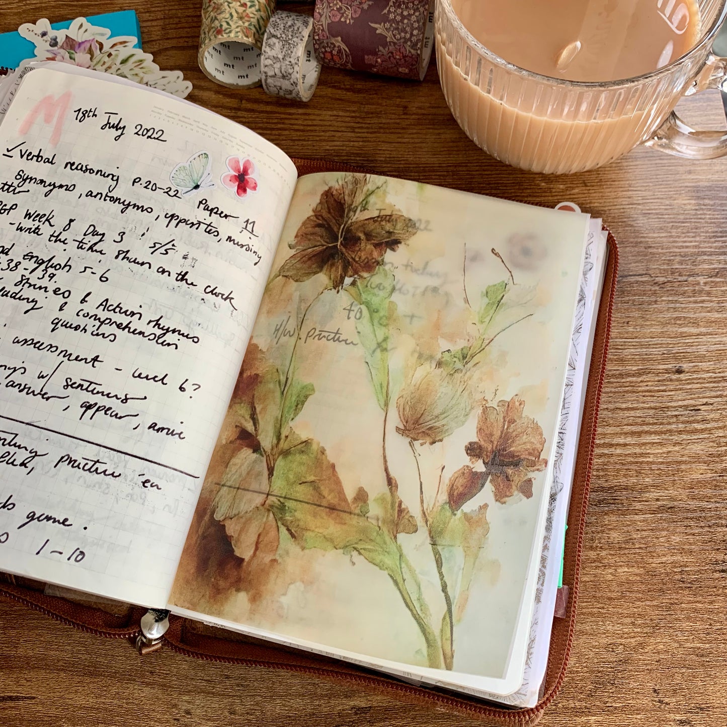 Watercolour Brown Flowers & Leaves - Vellum Planner Dashboard - Hint of green🍂