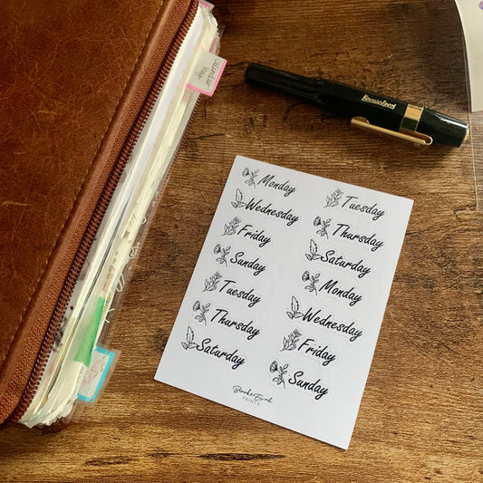 Hand drawn Botanical Days of the Week Stickers