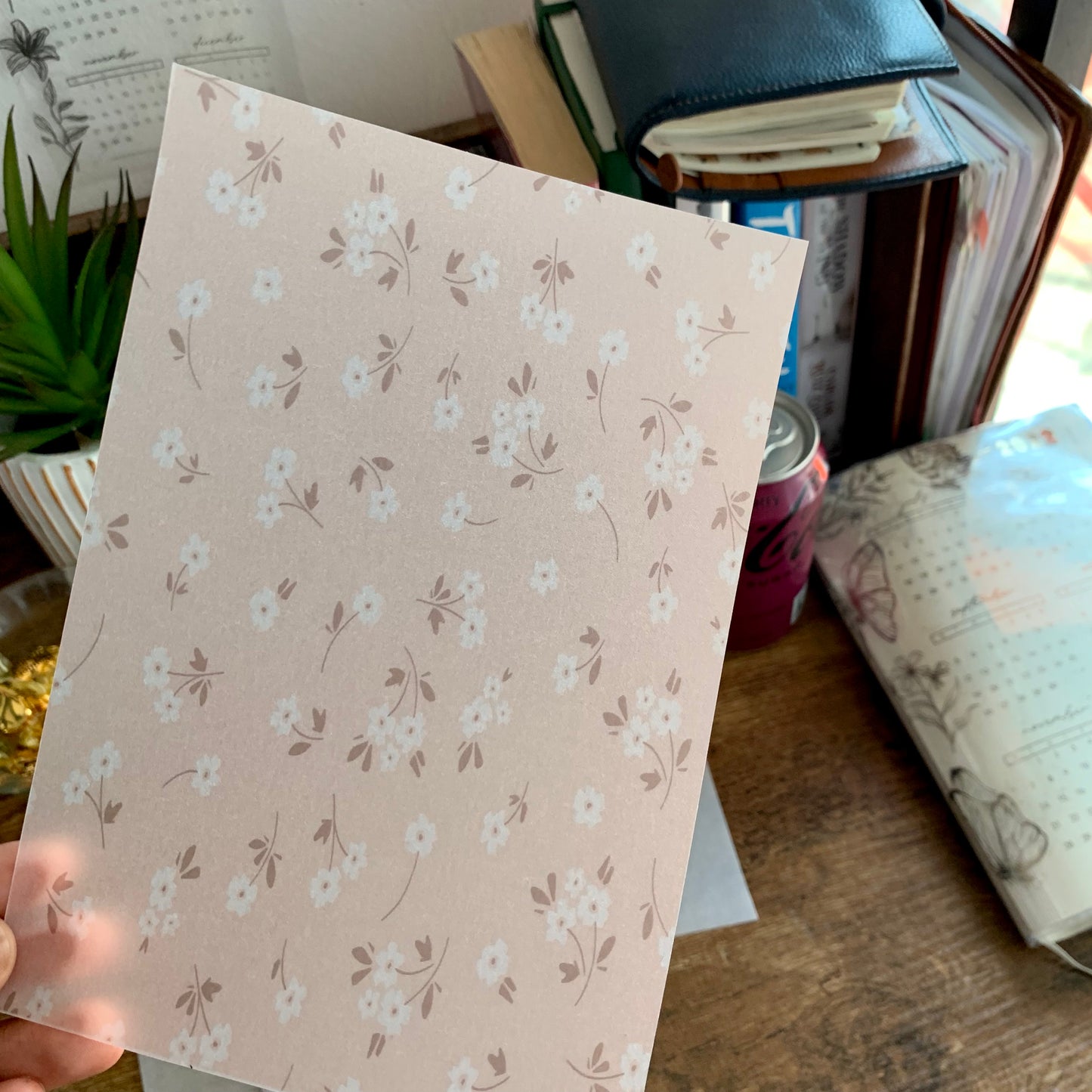 White & Brown Neutral Floral Pattern - Vellum Planner Dashboard - Sally