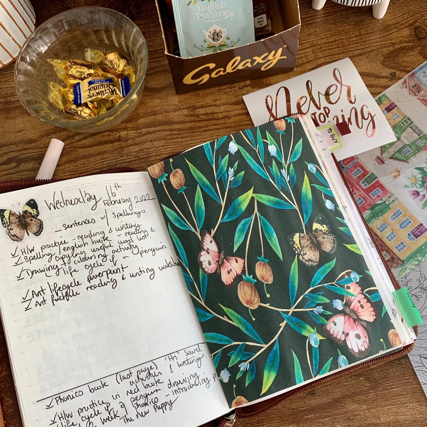 Watercolor butterflies on dark background - Tomoe river Dashboard- Emerald