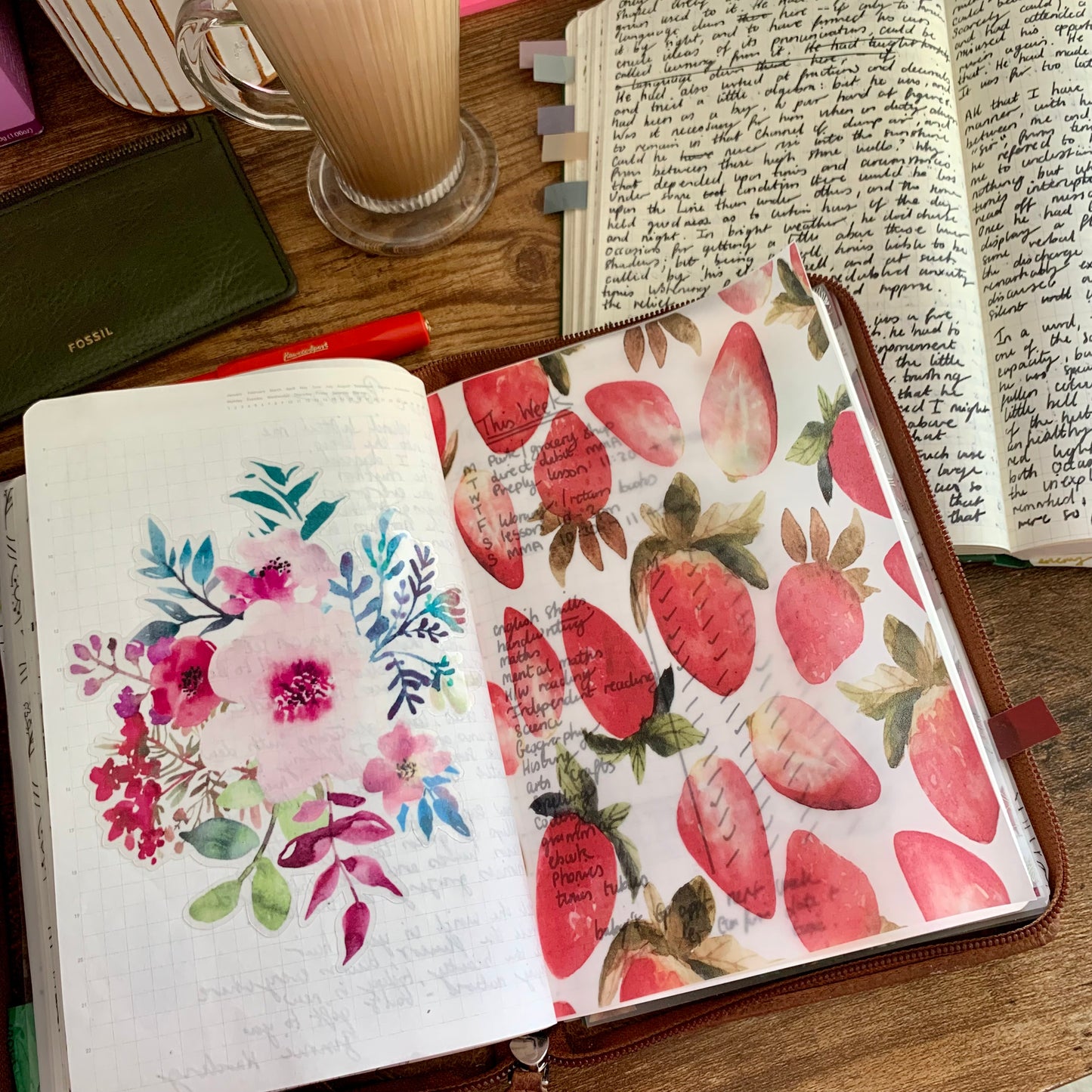 Watercolour Strawberry Pattern - Vellum Planner Dashboard - Strawberry Shortcake