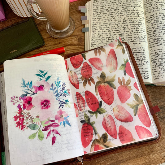 Watercolour Strawberry Pattern - Vellum Planner Dashboard - Strawberry Shortcake