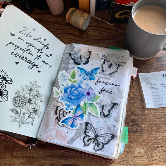 Clear Blue Butterfly & Flowers Sticker Flake - Apricity Collection