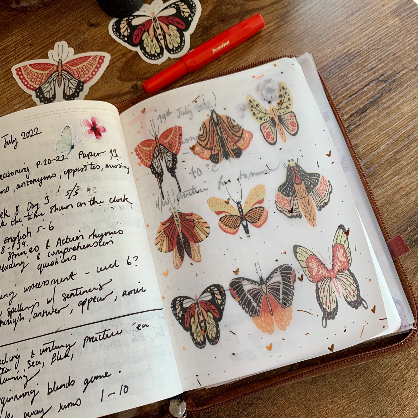 Copper Foiled Hand Drawn Butterfly Pattern - Vellum Planner Dashboard - Bohemian Butterfly