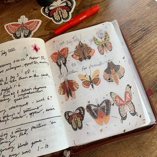 Copper Foiled Hand Drawn Butterfly Pattern - Vellum Planner Dashboard - Bohemian Butterfly