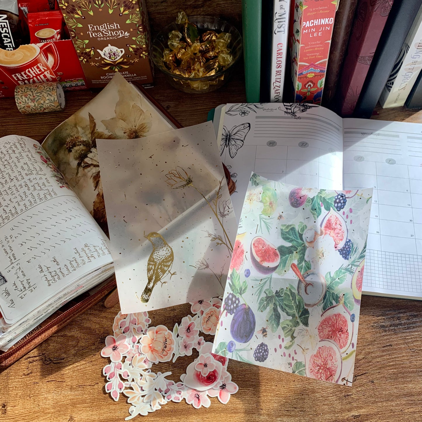 Gold Foiled Fig, Bee & Watercolor Florals Hand Drawn Florals Vellum Planner Dashboard- Fig Tree