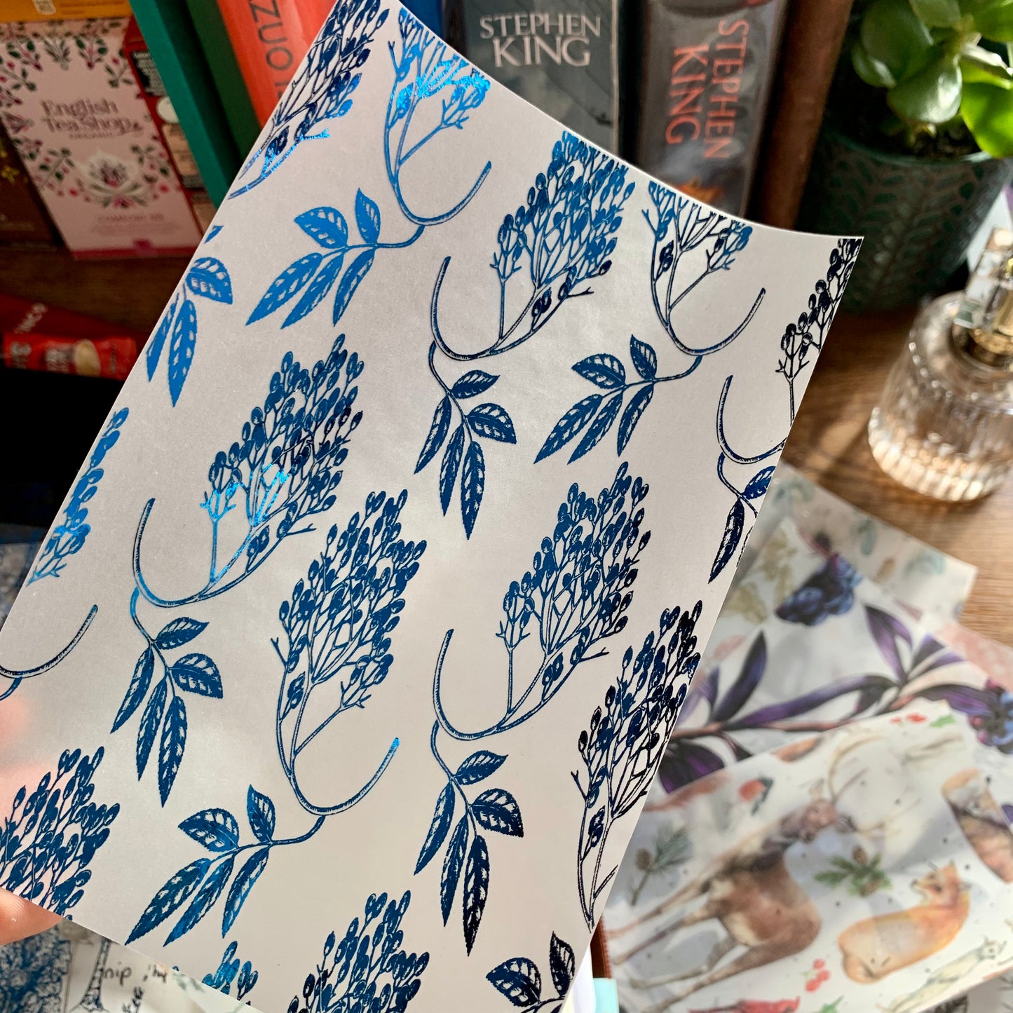 Blue Foiled Botanical Hand Drawn Floral Vellum X Acetate Planner Dashboard - Elderberry