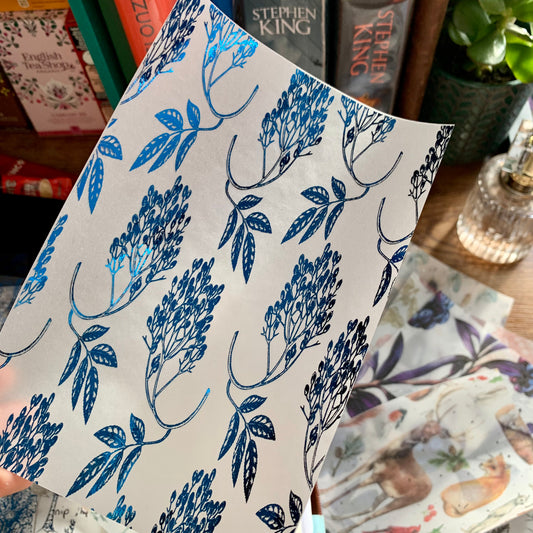Blue Foiled Botanical Hand Drawn Floral Vellum X Acetate Planner Dashboard - Elderberry