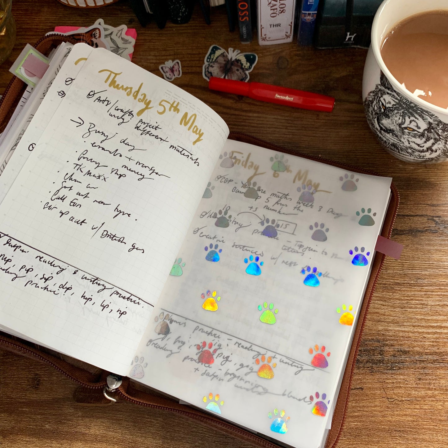 Iridescent Foiled Pet Paw-Print Vellum Planner Dashboard