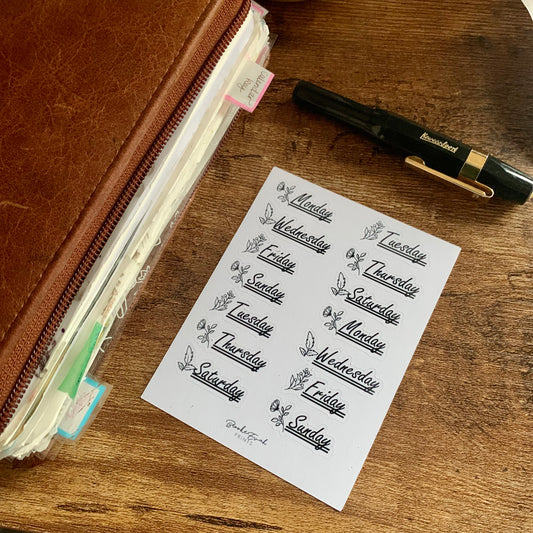 Hand drawn Botanical Days of the Week Stickers - Underlined