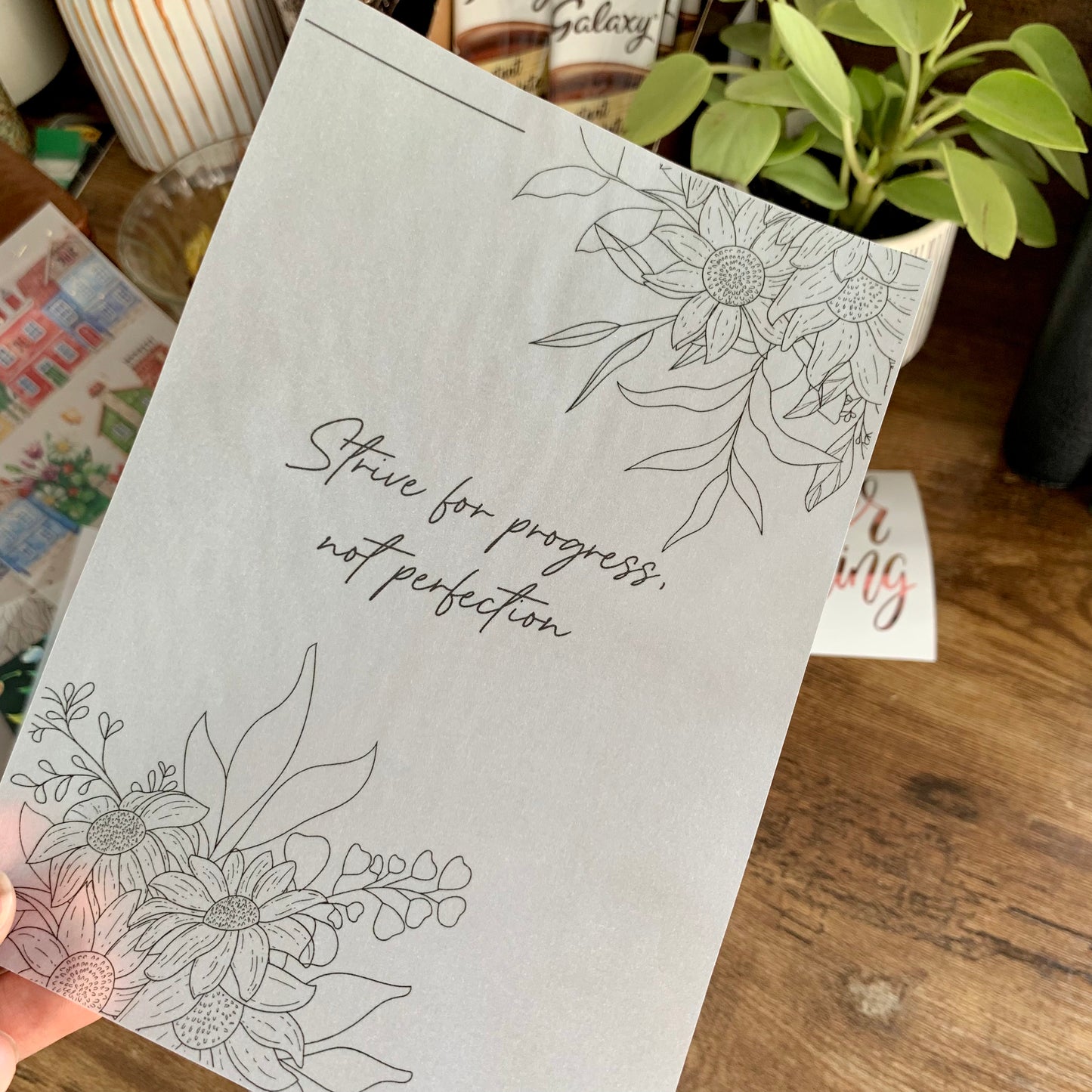 Floral Quote Vellum X Acetate Planner Dashboards - Strive for progress not perfection