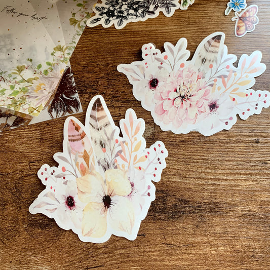 Clear Floral & Feathers Sticker Flake - Set of 2 - Petunia & Shelley