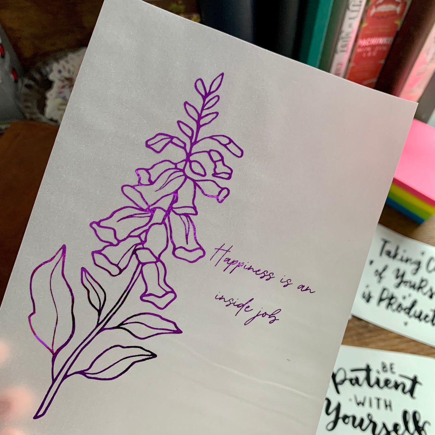 Purple Foiled Quote Planner Dashboard - Vellum X Acetate Planner Dashboard - Happiness is an inside job