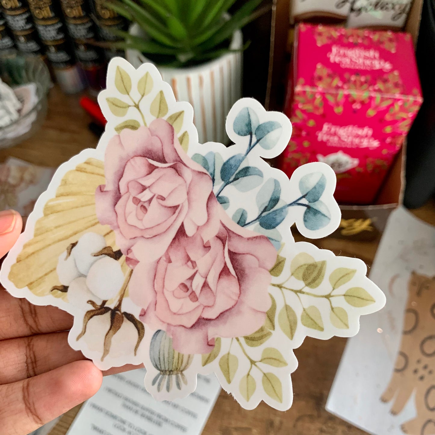 Clear Floral Bouquet Sticker Flake - Set of 2 - Rose & Lilly