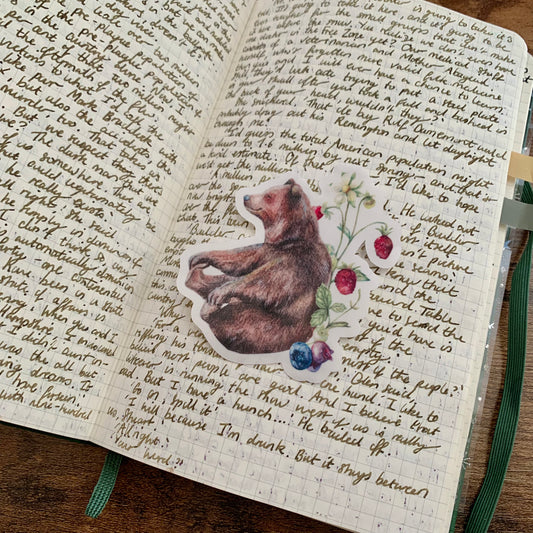 Water color Hand Drawn Bear with Berry Bush Hand Drawn - Clear Sticker Flake - Little Bear
