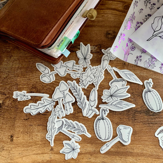 Fall themed outline Sticker Flakes - Pack of 21