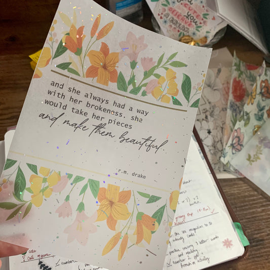 Printed Foiled Vellum Planner Dashboard- R.M Drake Quote