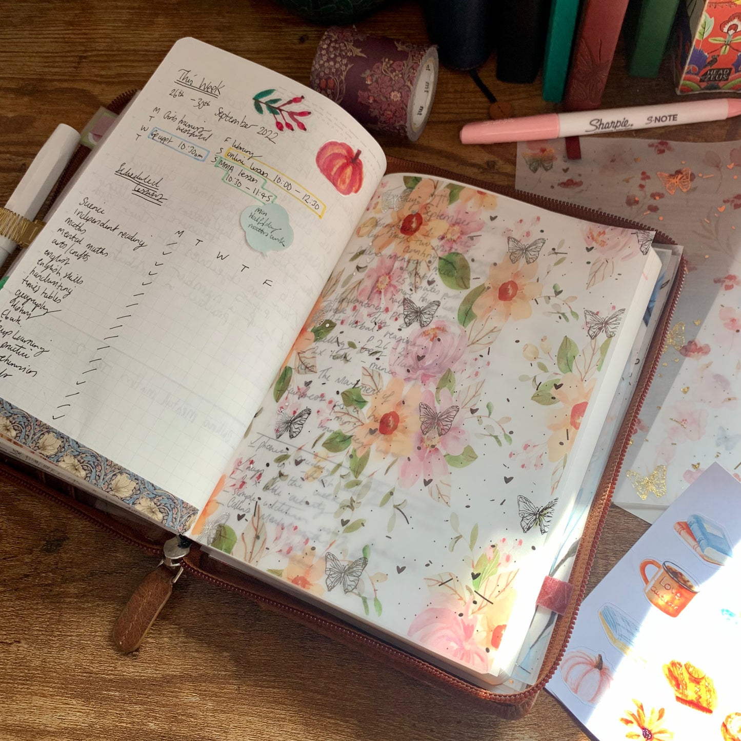 Soft Pink Watercolor florals with Silver Foil Butterflies - Vellum Planner Dashboard - Floral Dust II Collection