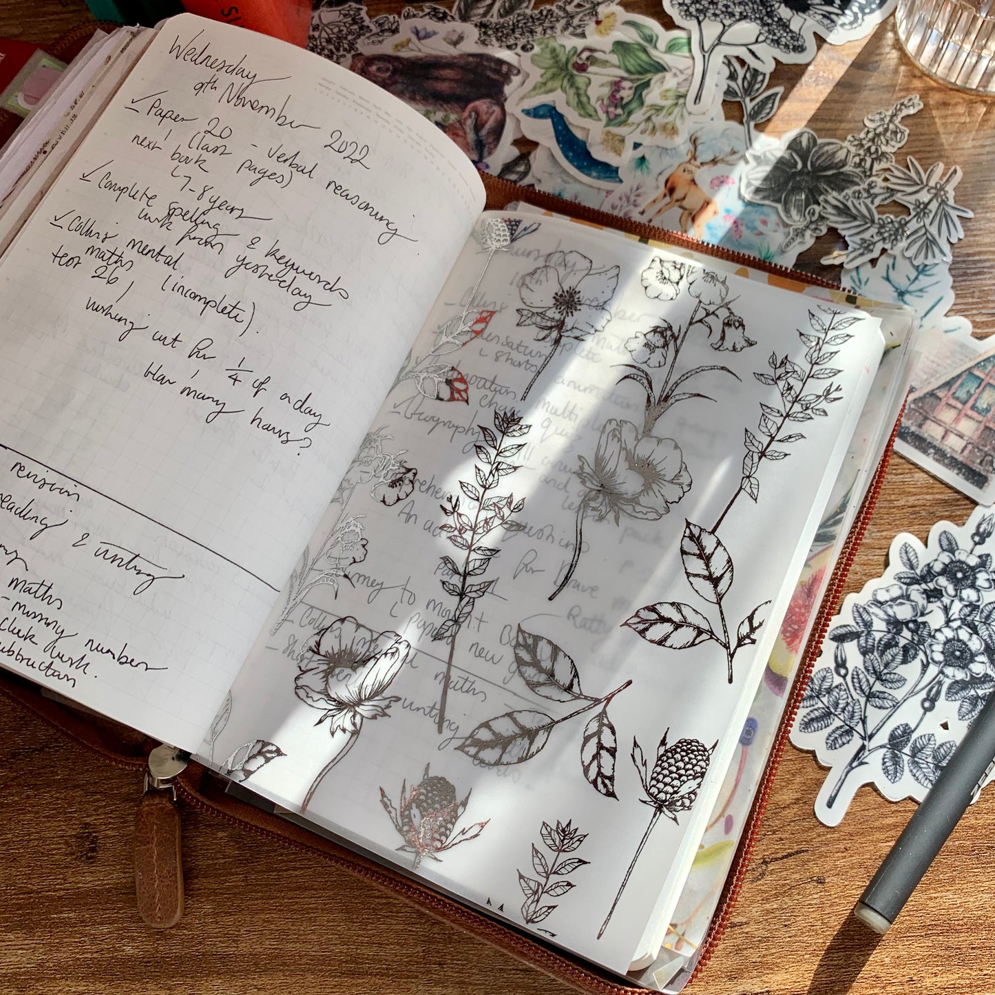 Silver Foiled Botanical Hand Drawn Floral Vellum X Acetate Planner Dashboard - Amelia Snow