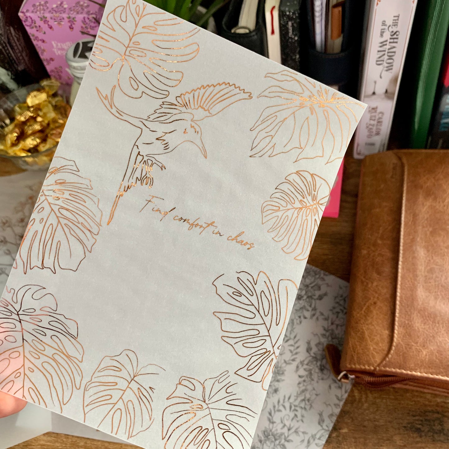 Foiled Find comfort in Chaos Quote Vellum X Acetate Planner Dashboard