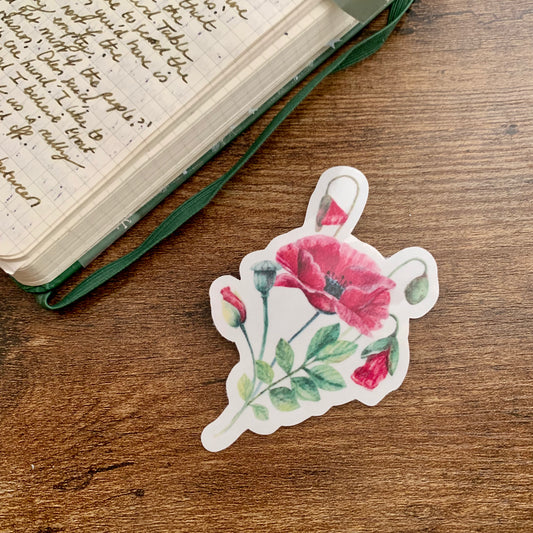 Red Floral Hand Drawn - Clear Sticker Flake - Sandra