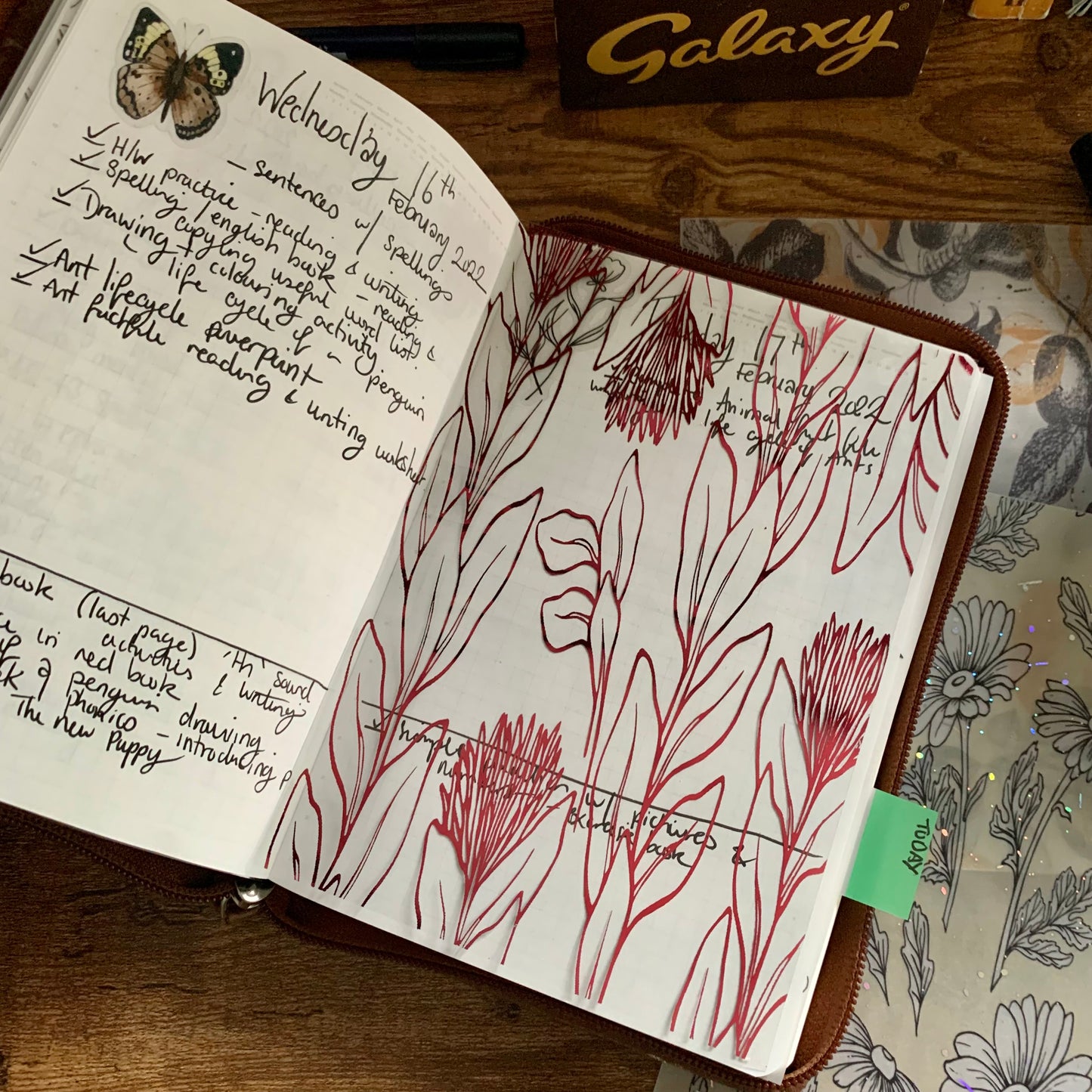 Pink Foiled Rhodiola Plant Vellum X Acetate Planner Dashboard- Spring Parlour Collection