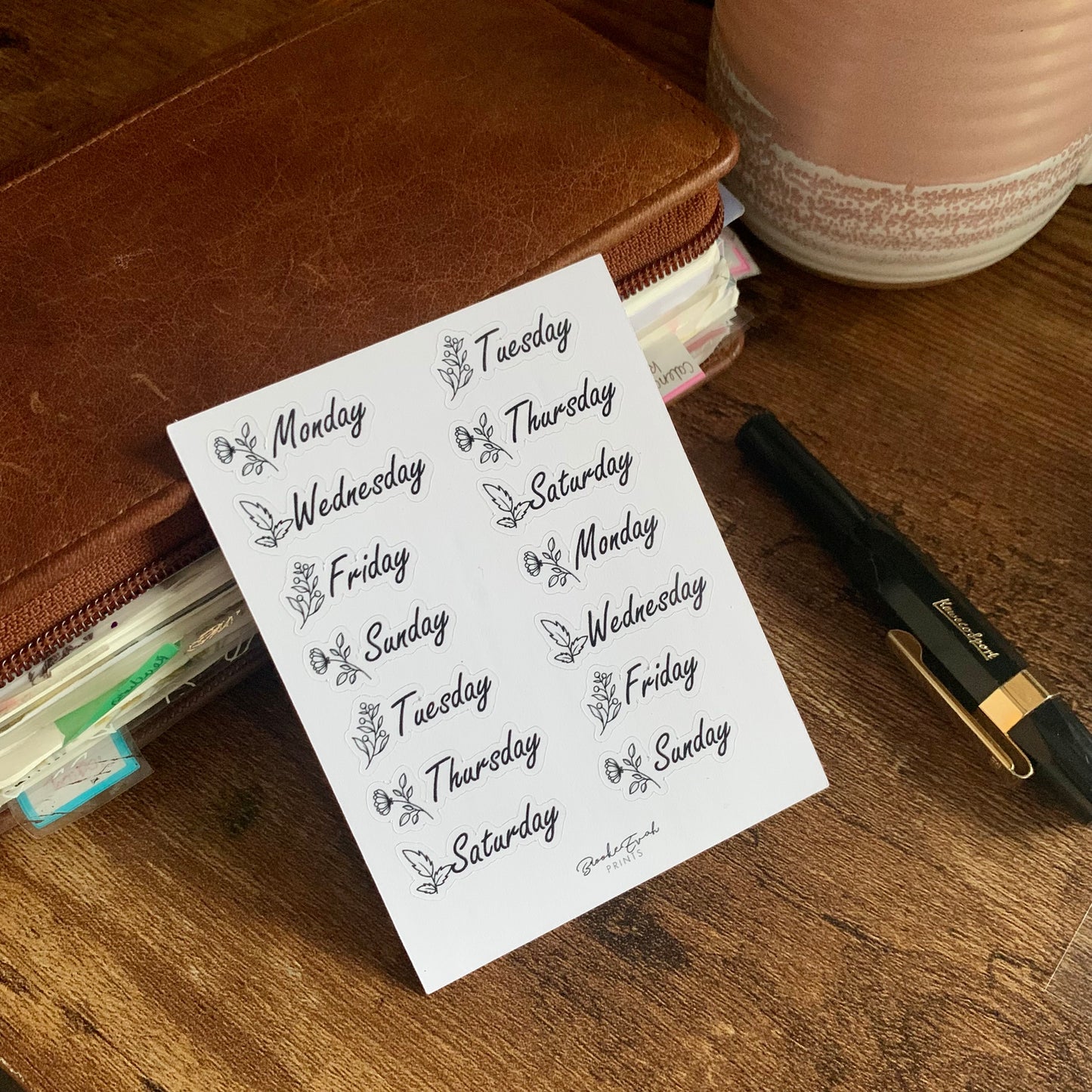 Hand drawn Botanical Days of the Week Stickers