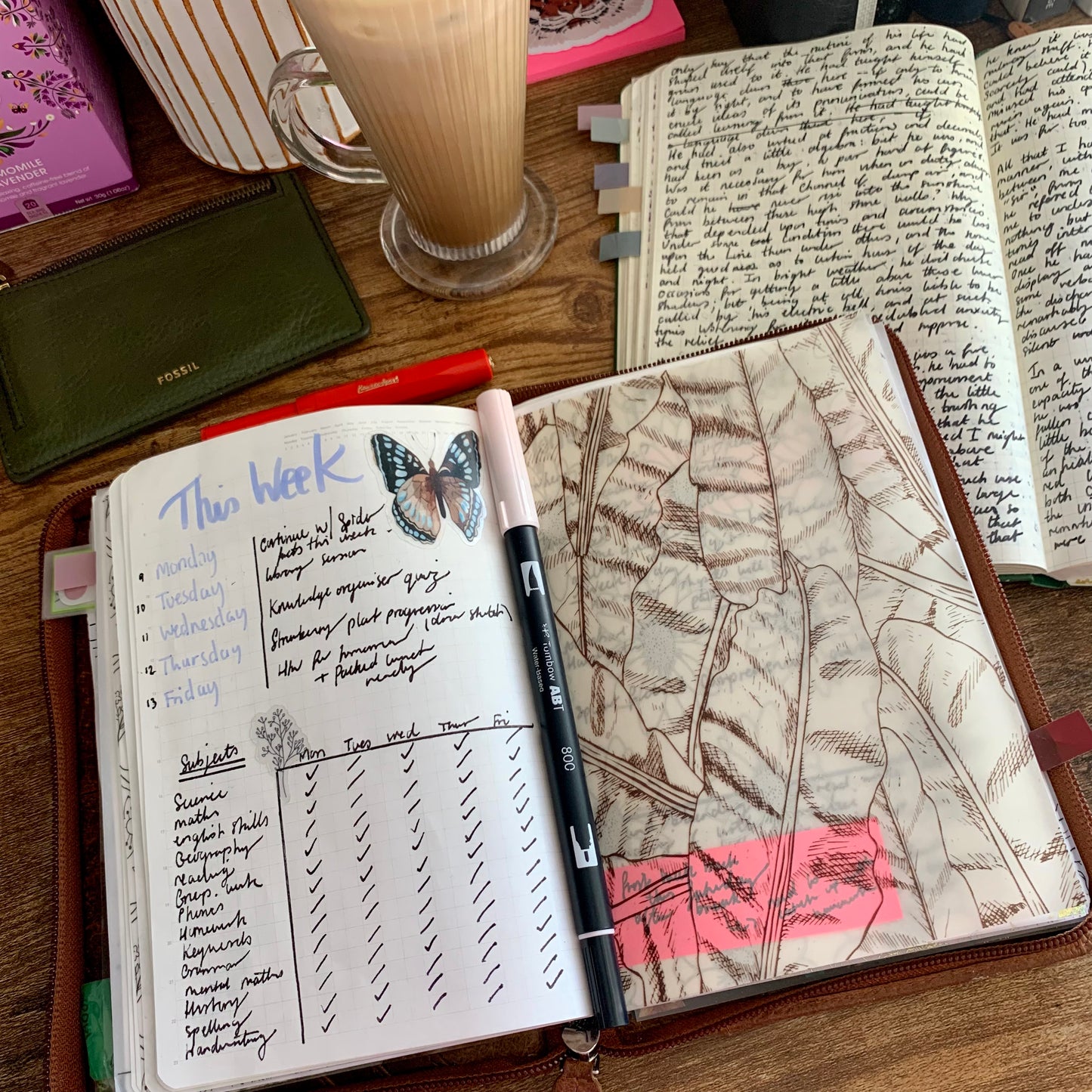 Watercolour Brown Leaves Pattern - Vellum Planner Dashboard - Clarity