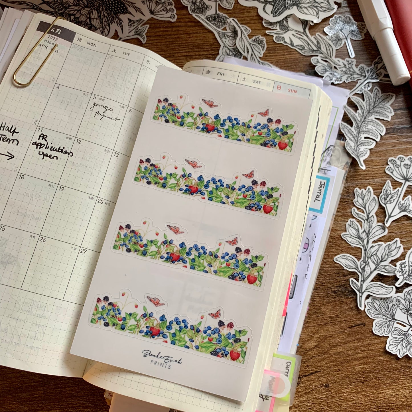 Beautiful Transparent Blueberry Wild Bush Sticker Sheet - Washi Stickers