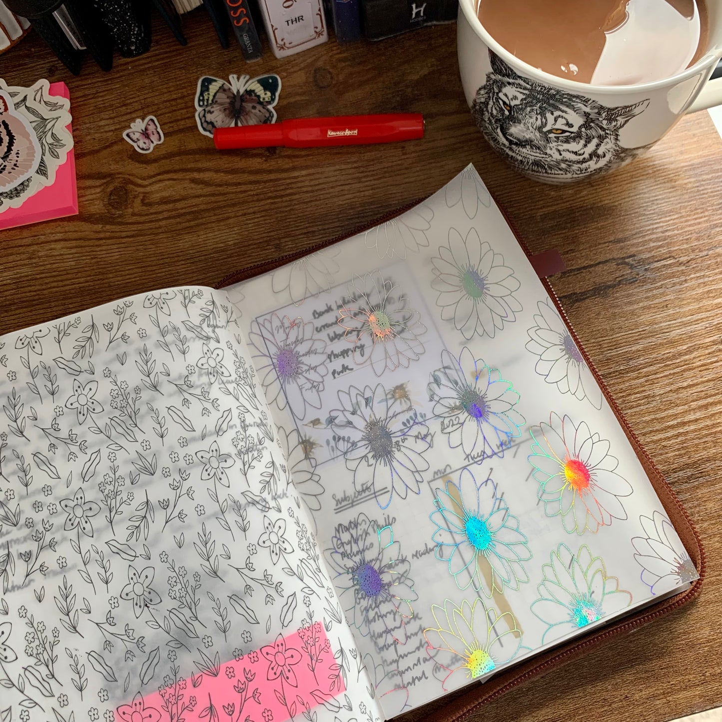 Iridescent Foiled Large Flowers Vellum Planner Dashboard- Lottie