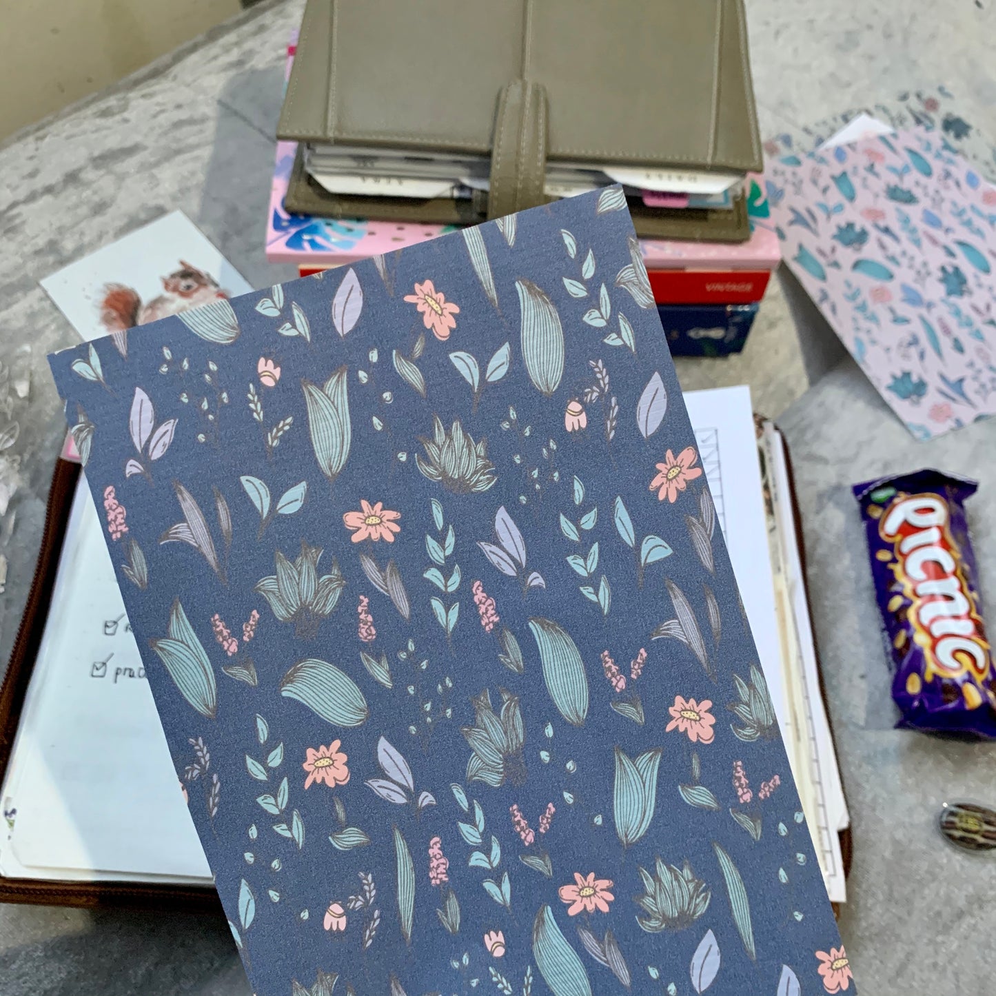 Printed Tomoe River Planner Dashboard - Navy Florals 3