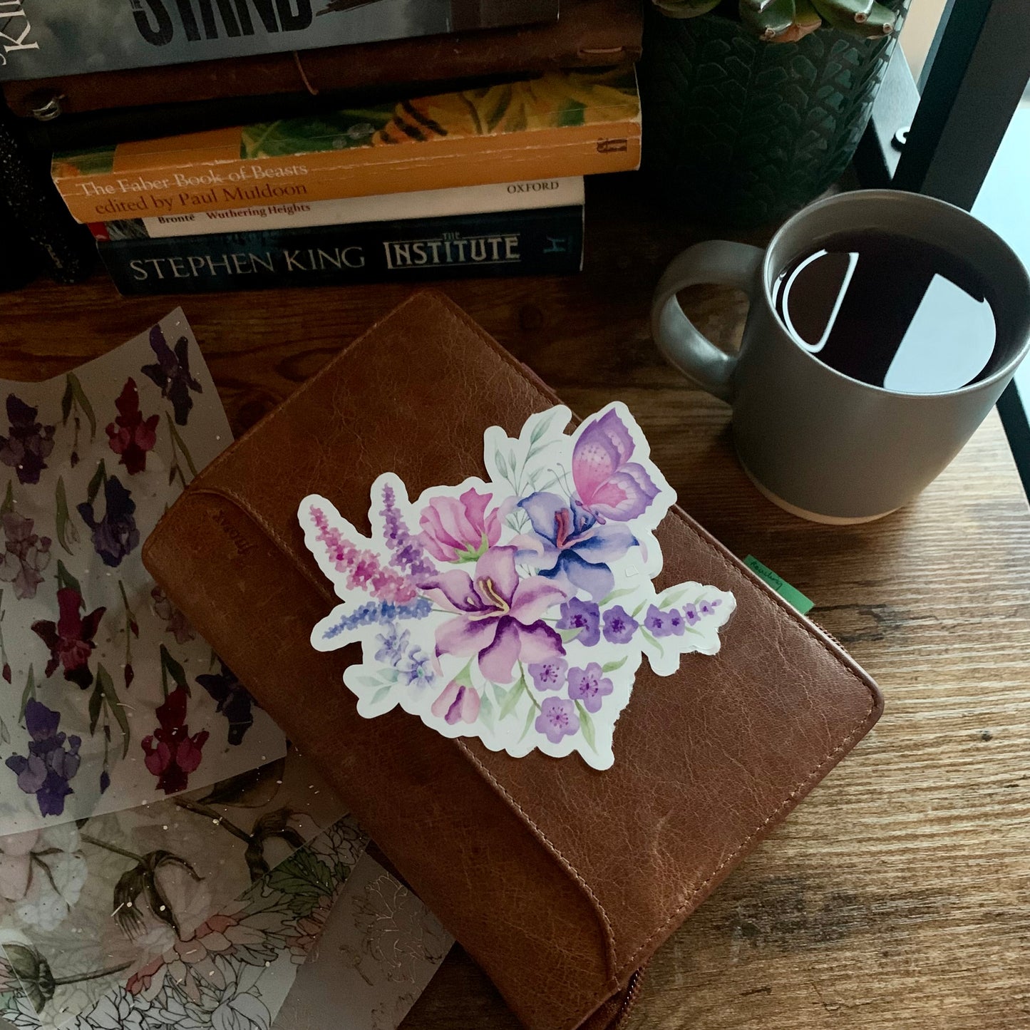 Clear Purple Butterfly & Flowers Sticker Flake - Floral Bliss Collection