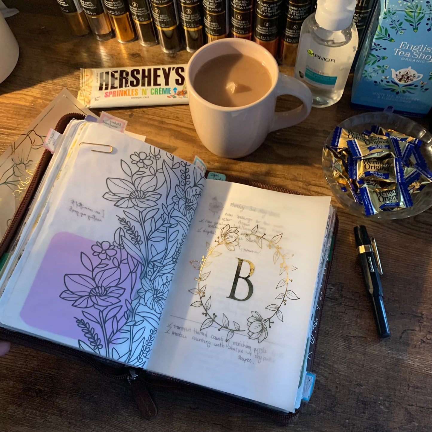 Monogram Gold Foiled Floral Quote Vellum X Acetate Planner Dashboard - Golden Snow Collection