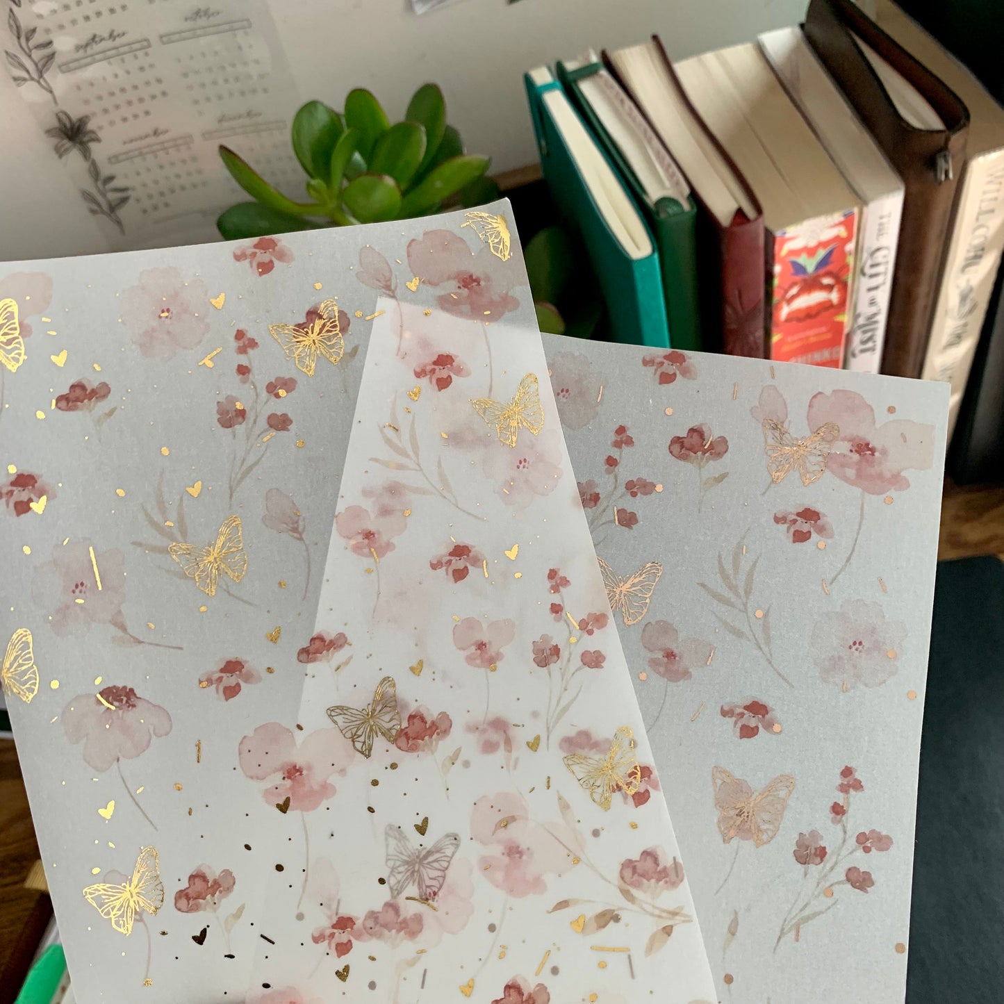 Delicate Watercolor florals with Gold Foil Butterflies - Vellum Planner Dashboard - Floral Dust Collection
