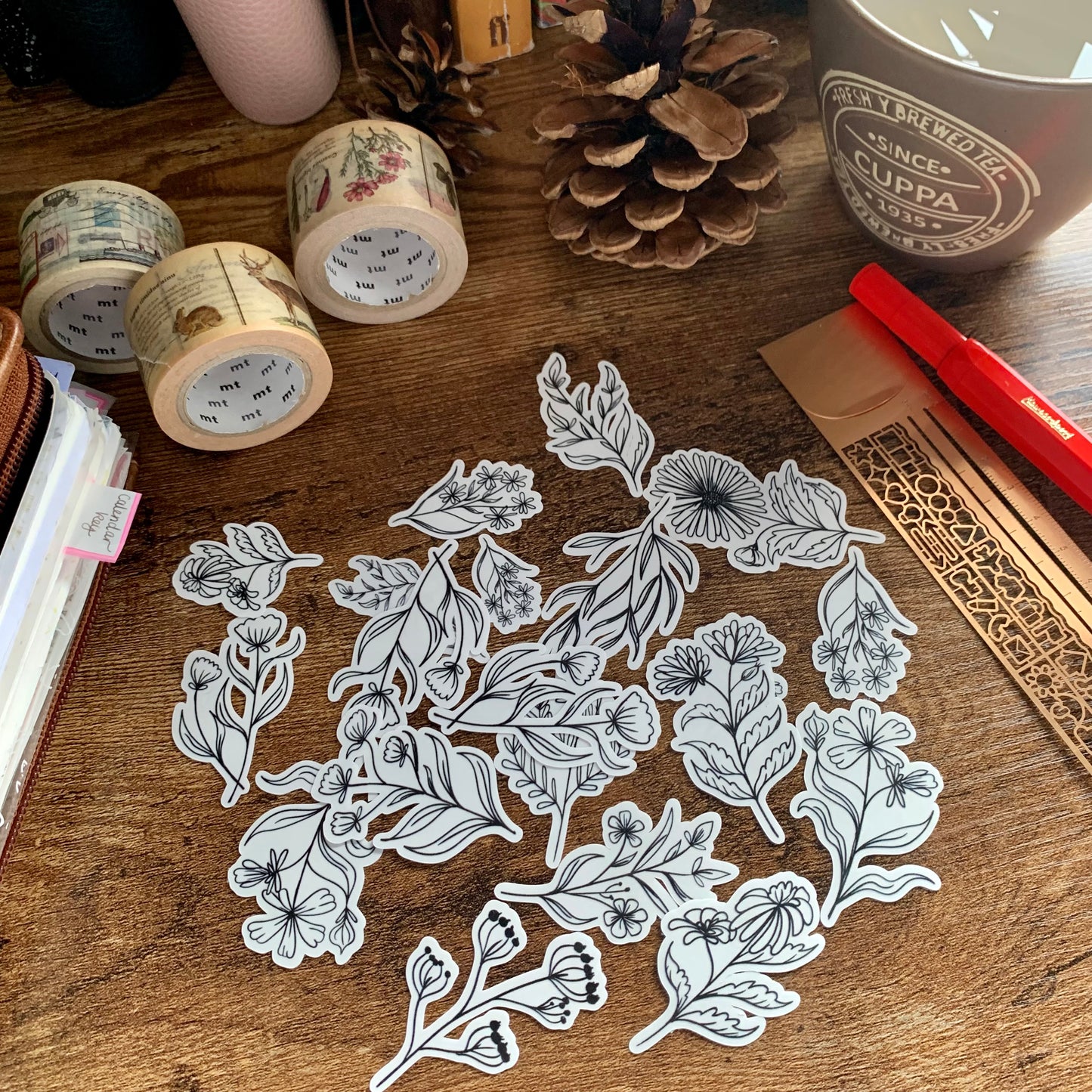 Minimal Floral Sticker Flakes - Pack of 21