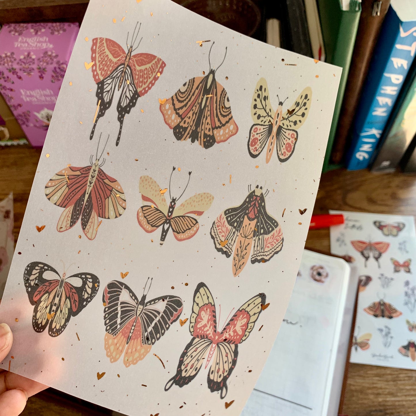 Copper Foiled Hand Drawn Butterfly Pattern - Vellum Planner Dashboard - Bohemian Butterfly